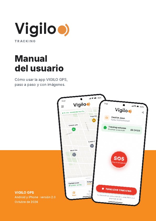 Portada del manual de usuario de la APP VIGILO GPS